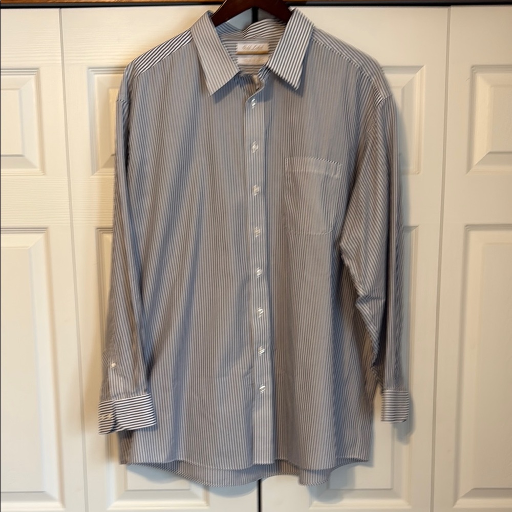 Men's Roundtree & Yorke Gold Label Cotton Non-Iron Blue Striped Shirt 19 36/37